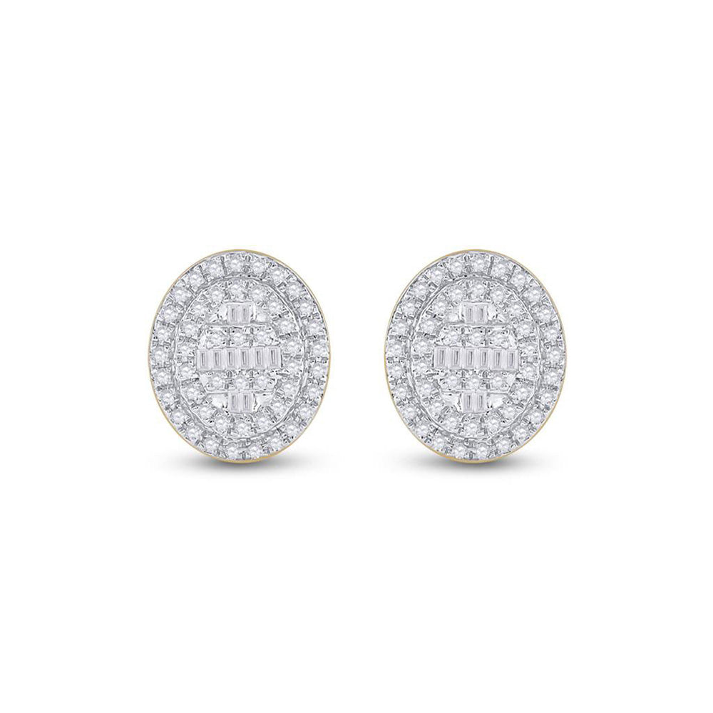 10K Yellow Gold Womens Baguette Diamond Oval Cluster Earrings 3/8 Cttw