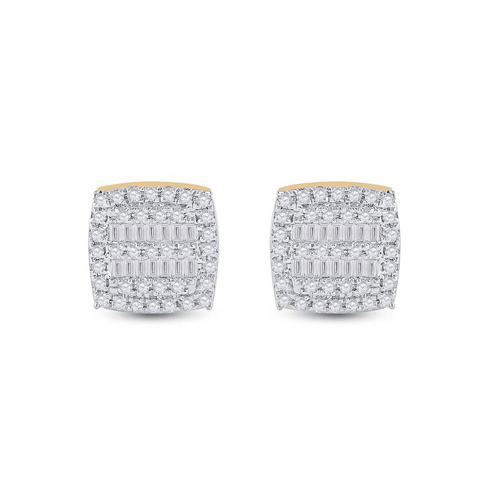 10K Yellow Gold Womens Baguette Diamond Square Earrings 1/3 Cttw