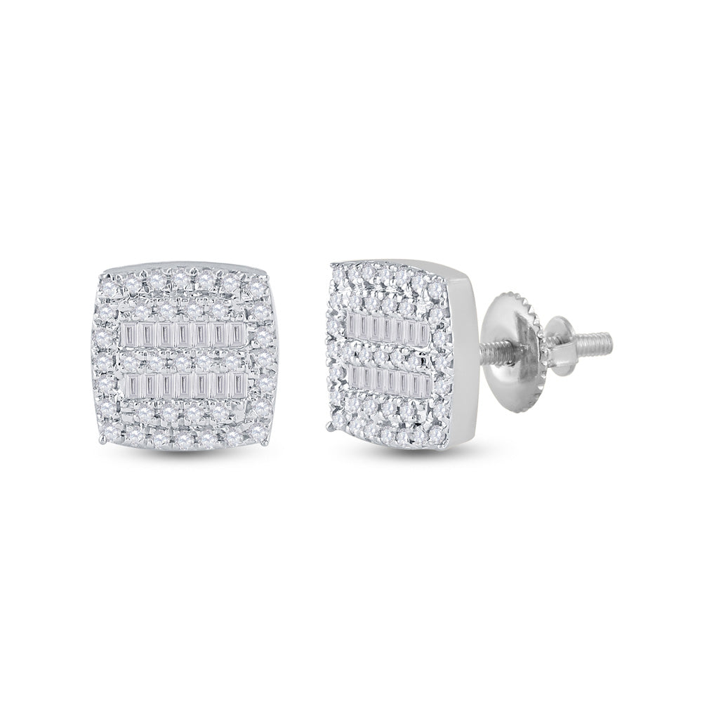 10K White Gold Womens Baguette Diamond Square Earrings 1/3 Cttw