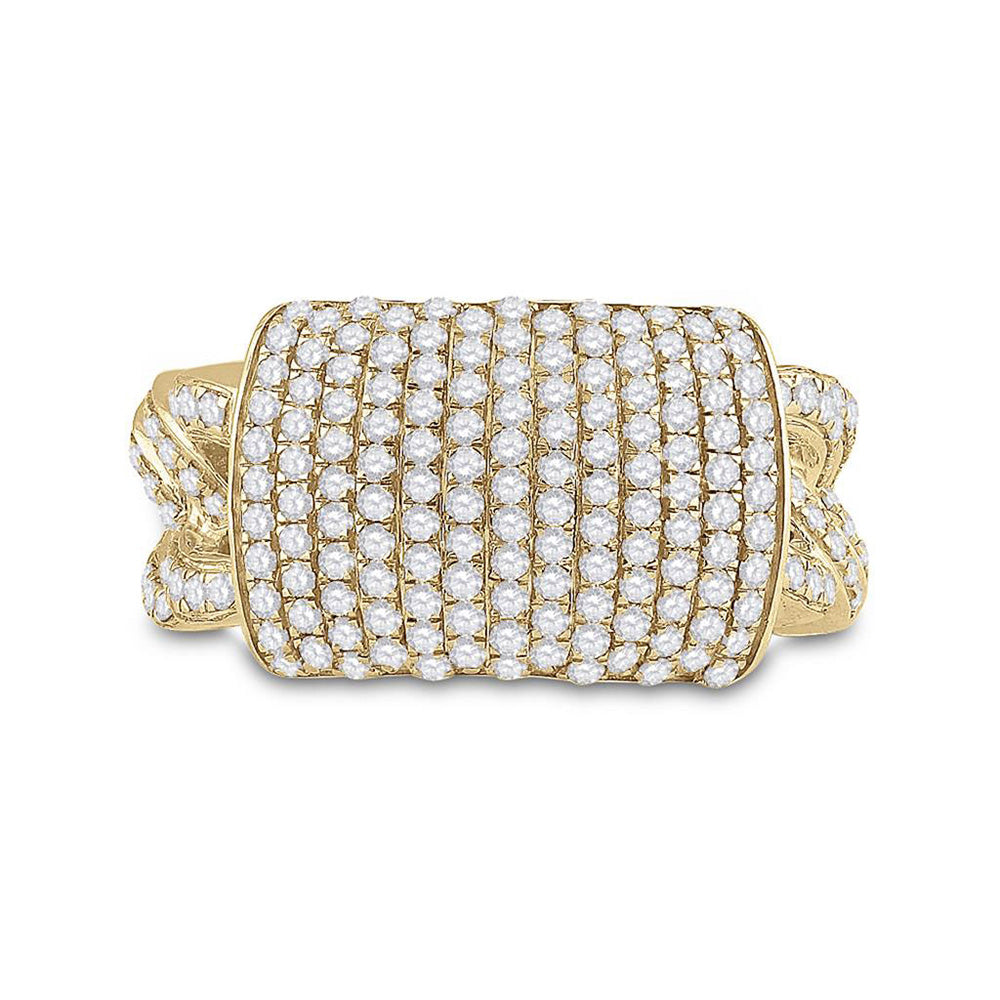 10K Yellow Gold Mens Round Diamond Statement Fashion Ring 2 Cttw, Mens Size: 7-13
