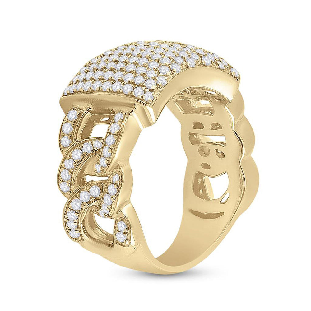 10K Yellow Gold Mens Round Diamond Statement Fashion Ring 2 Cttw, Mens Size: 7-13