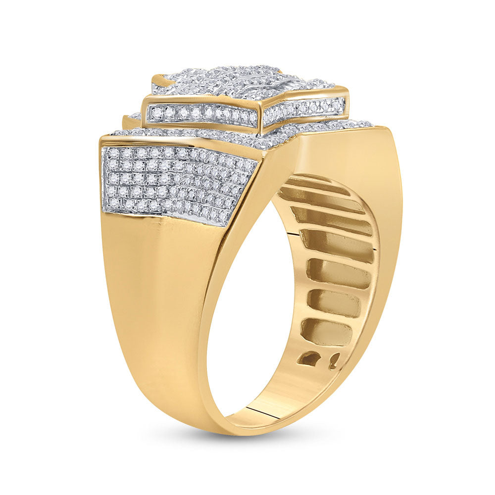 10K Yellow Gold Mens Baguette Diamond Statement Star Ring 1-1/4 Cttw, Mens Size: 7-13