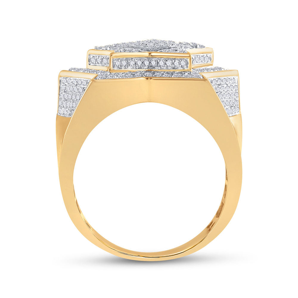 10K Yellow Gold Mens Baguette Diamond Statement Star Ring 1-1/4 Cttw, Mens Size: 7-13