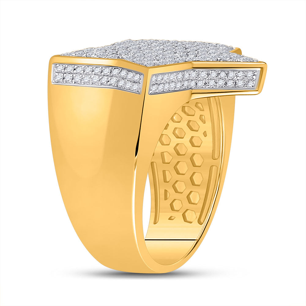 10K Yellow Gold Mens Round Diamond Star Statement Ring 1-1/2 Cttw, Mens Size: 7-13