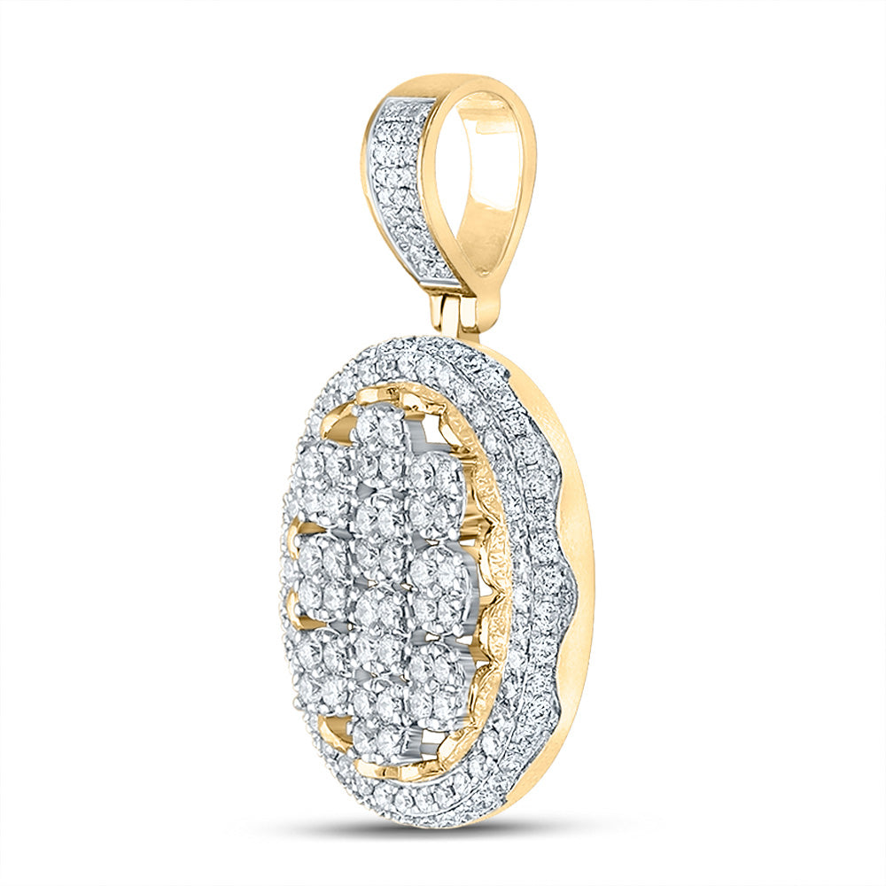 10K Yellow Gold Mens Round Diamond Oval Charm Pendant 2 Cttw