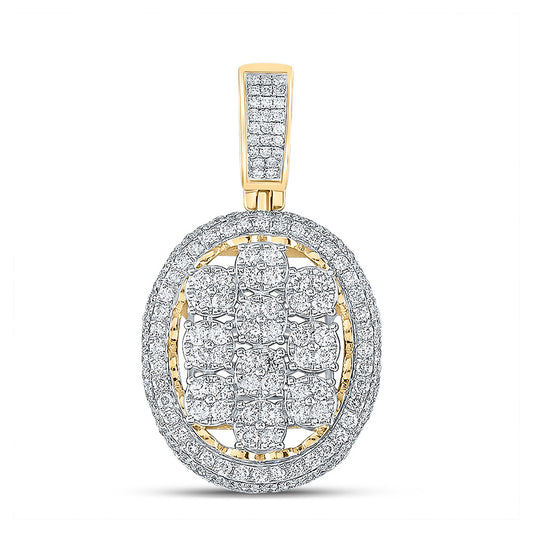 10K Yellow Gold Mens Round Diamond Oval Charm Pendant 2 Cttw