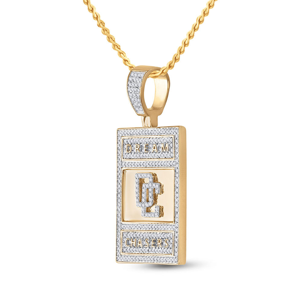10K Yellow Gold Mens Round Diamond Dream Chasers Charm Pendant 3/4 Cttw, Length: 1.69 In, Width: 0.89 In