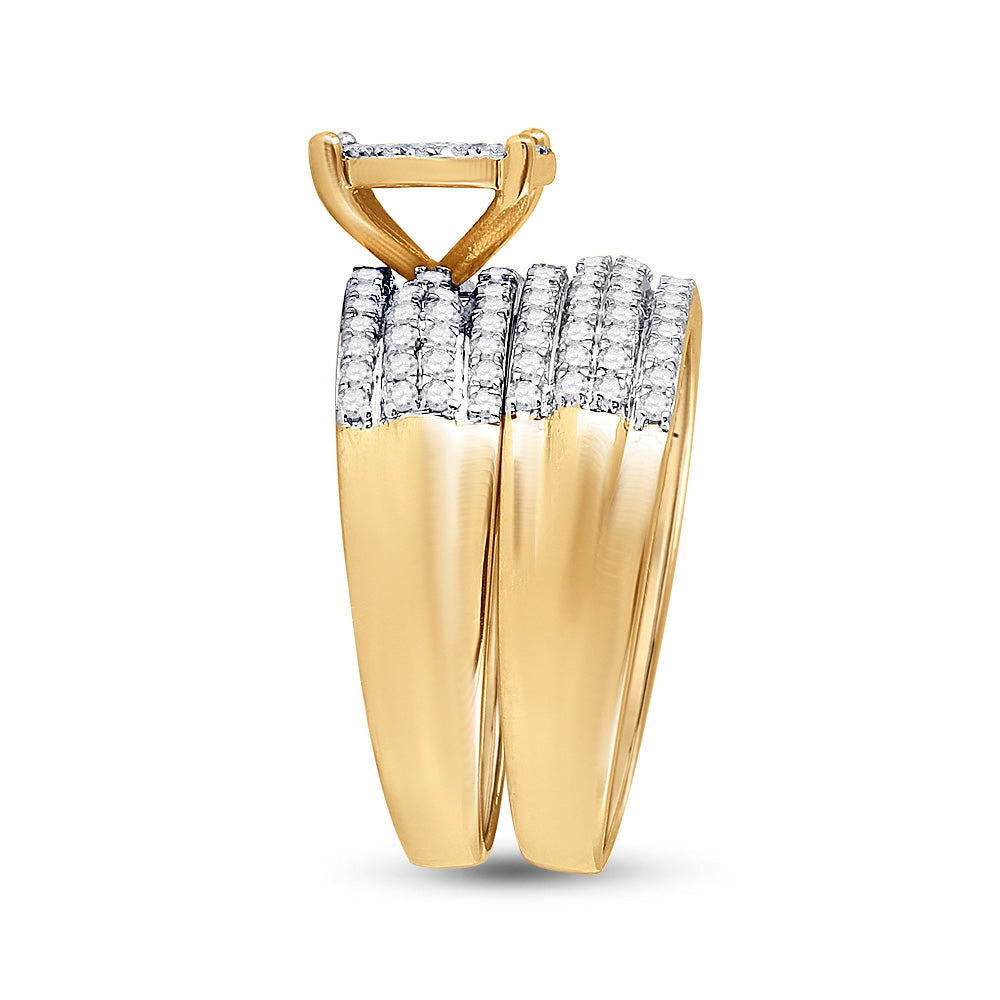 14K Yellow Gold His Hers Round Diamond Cluster Matching Wedding Set 1-1/3 Cttw, Womens Size: 5-10, Mens Size: 7-13