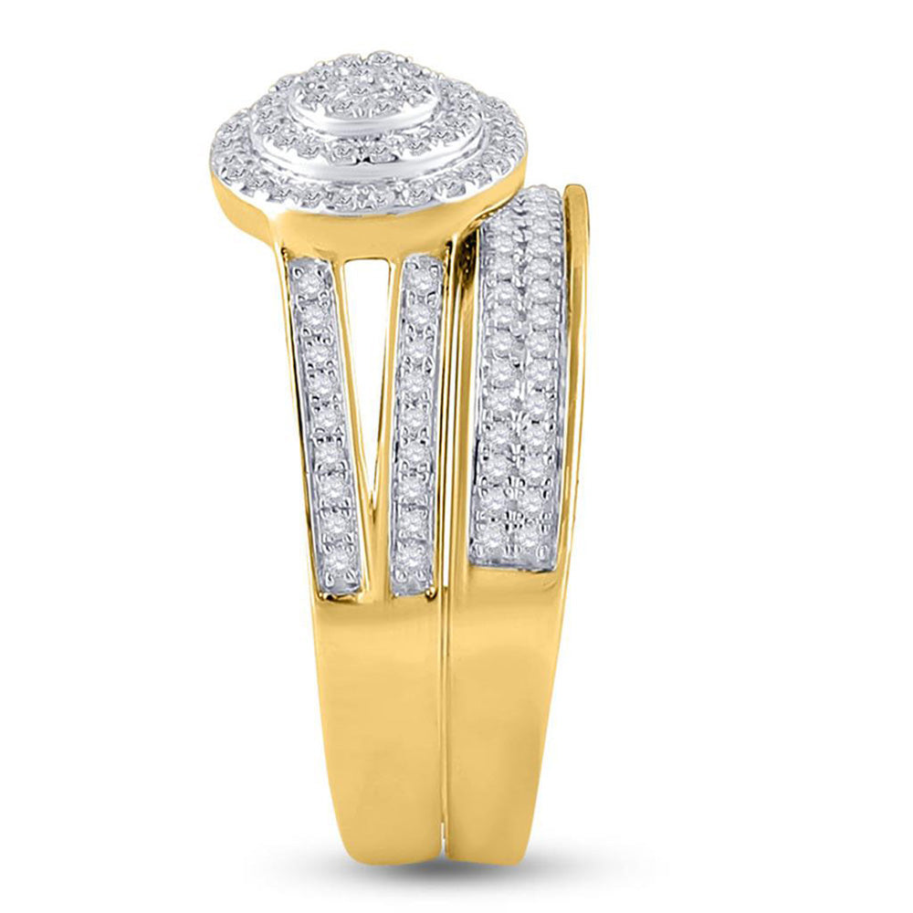 14K Yellow Gold His Hers Round Diamond Cluster Matching Wedding Set 3/4 Cttw, Womens Size: 5-10, Mens Size: 7-13