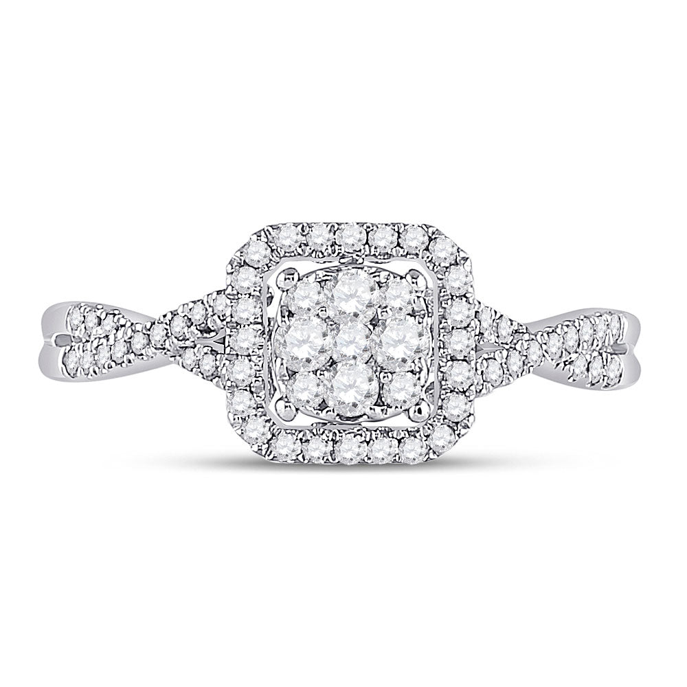 10K White Gold Womens Round Diamond Square Cluster Ring 1/2 Cttw, Womens Size: 5-10
