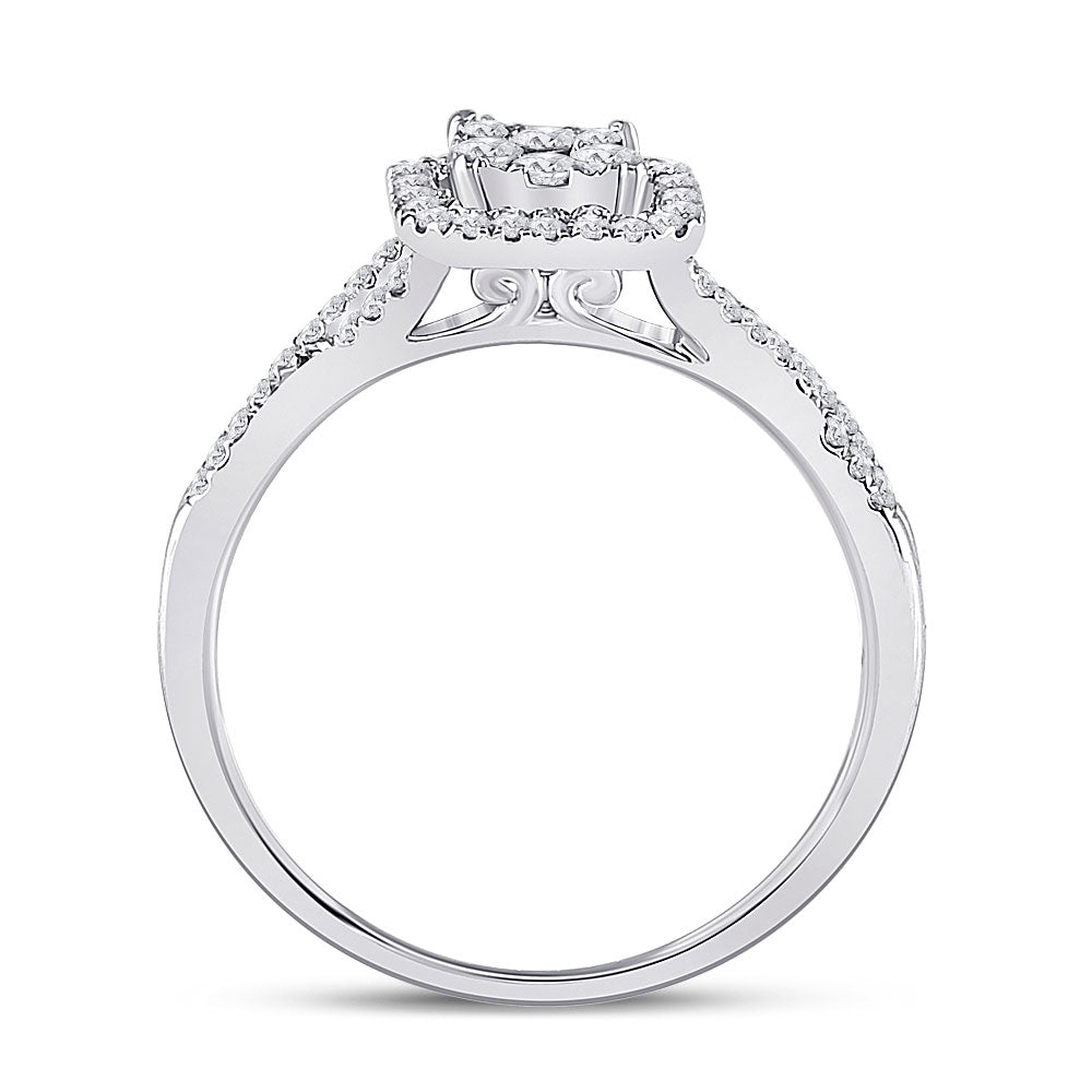10K White Gold Womens Round Diamond Square Cluster Ring 1/2 Cttw, Womens Size: 5-10