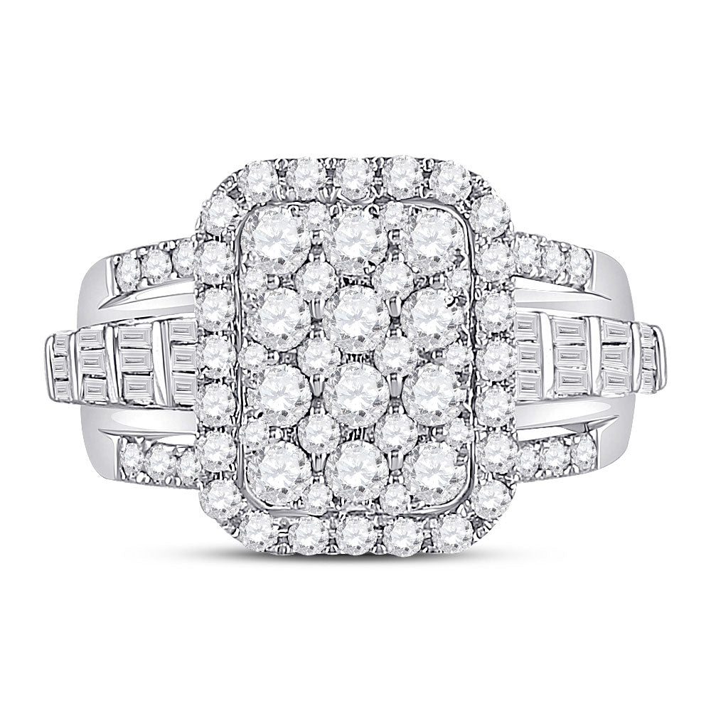 14K White Gold Womens Round Diamond Rectangle Cluster Ring 1-3/4 Cttw, Womens Size: 5-10