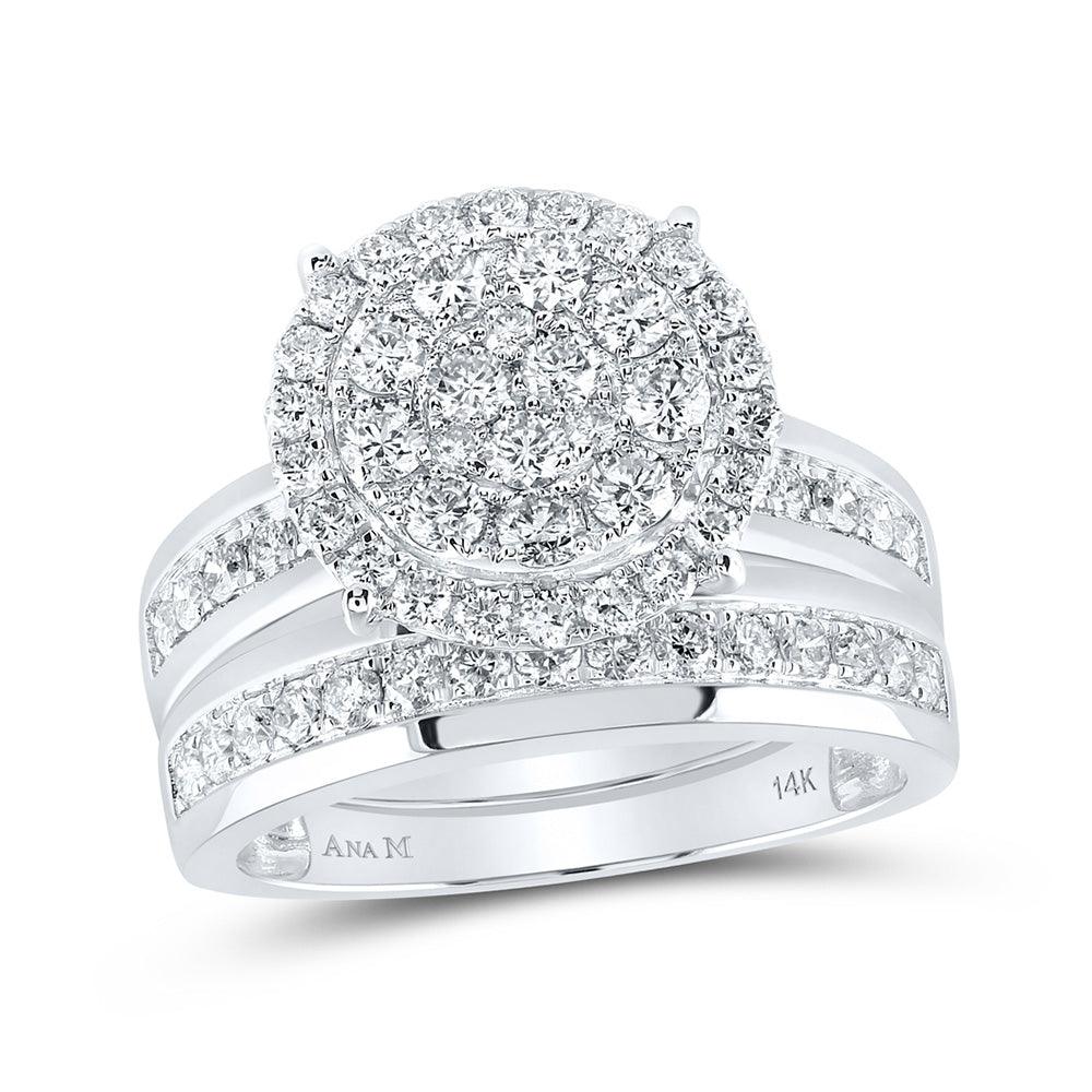 14K White Or Yellow Gold His Hers Round Diamond Cluster Matching Wedding Set, Womens Size: 5-10, Mens Size: 7-13
