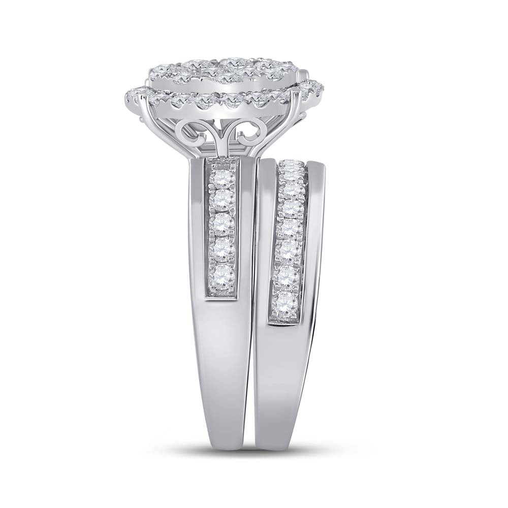 14K White Or Yellow Gold His Hers Round Diamond Cluster Matching Wedding Set, Womens Size: 5-10, Mens Size: 7-13
