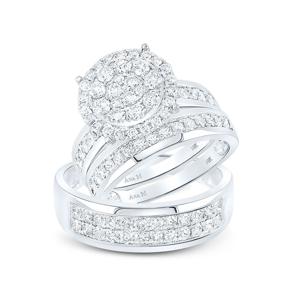 14K White Or Yellow Gold His Hers Round Diamond Cluster Matching Wedding Set, Womens Size: 5-10, Mens Size: 7-13