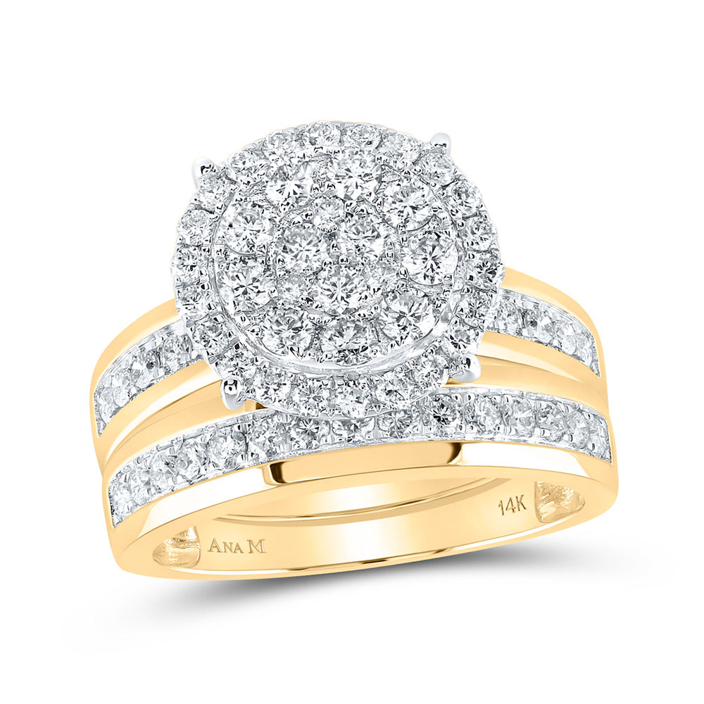 14K White Or Yellow Gold His Hers Round Diamond Cluster Matching Wedding Set, Womens Size: 5-10, Mens Size: 7-13