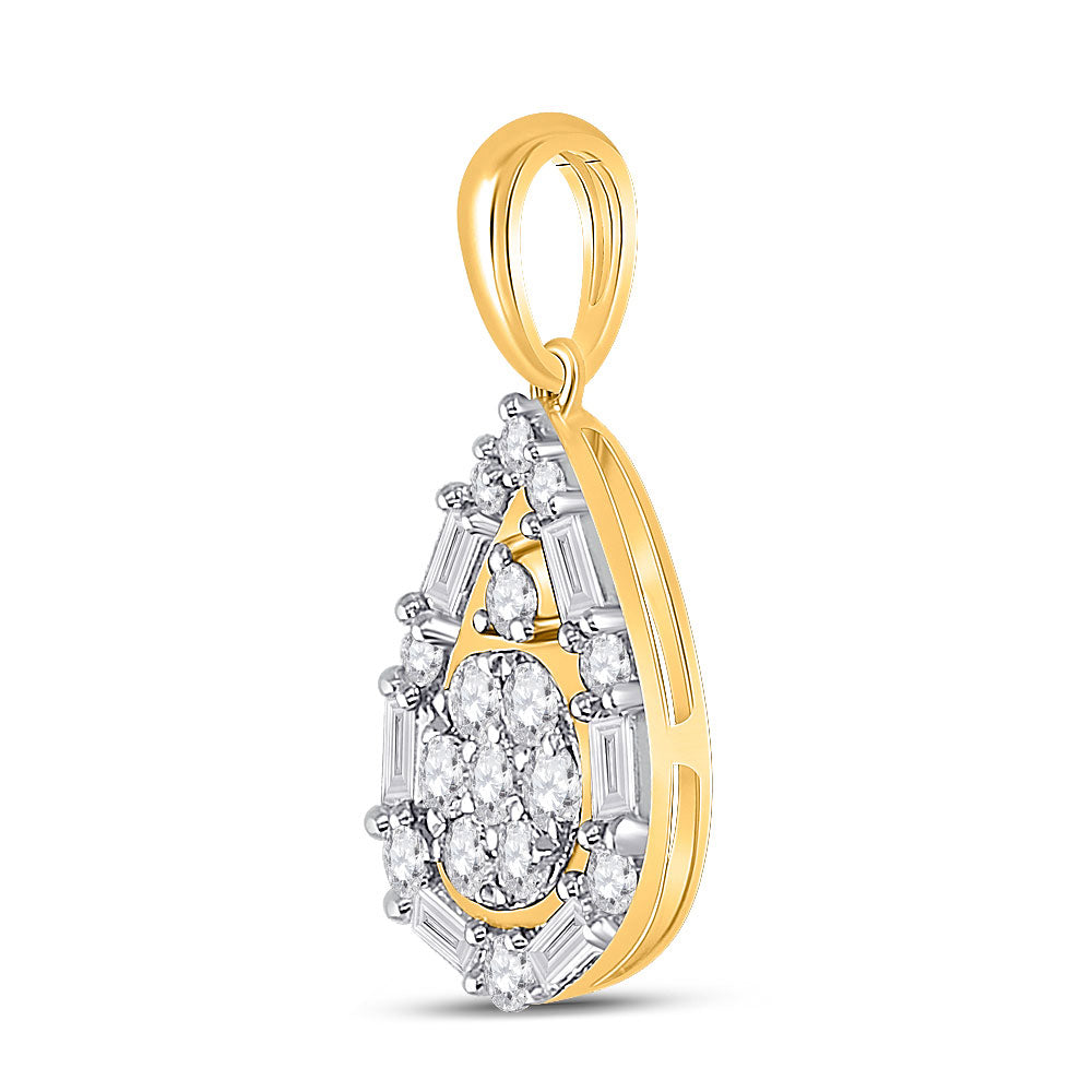 14K Yellow Gold Womens Round Diamond Teardrop Cluster Pendant 1/2 Cttw
