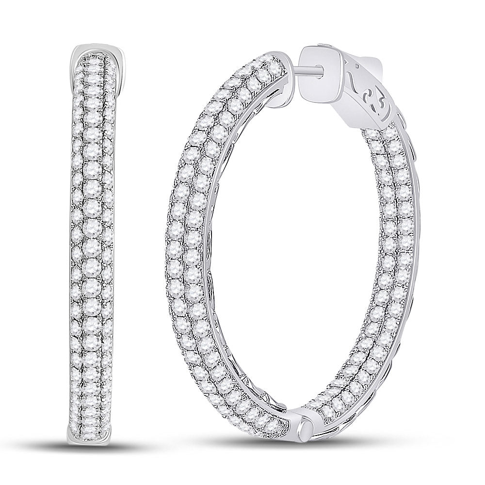 14K White Gold Womens Round Diamond In Out Hoop Earrings 5 Cttw