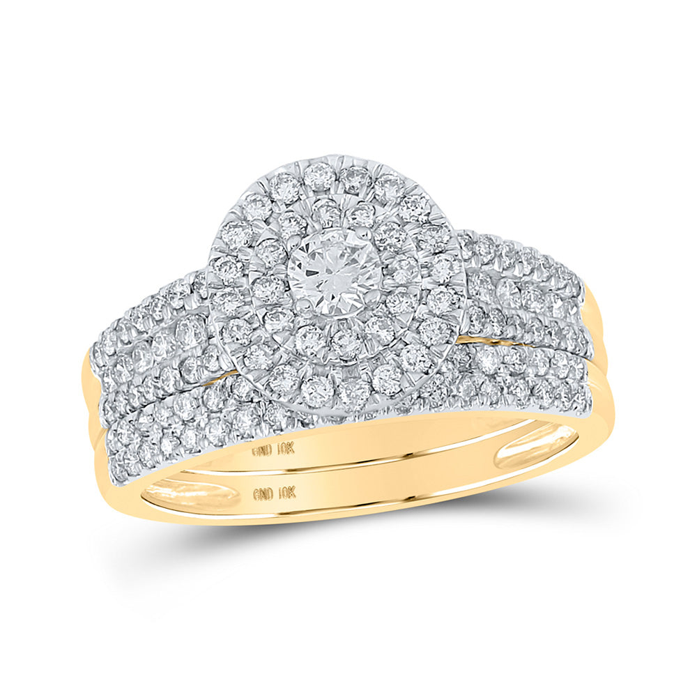 10K Yellow Gold Round Diamond Halo Bridal Wedding Ring Band Set 1 Cttw, Womens Size: 5-10