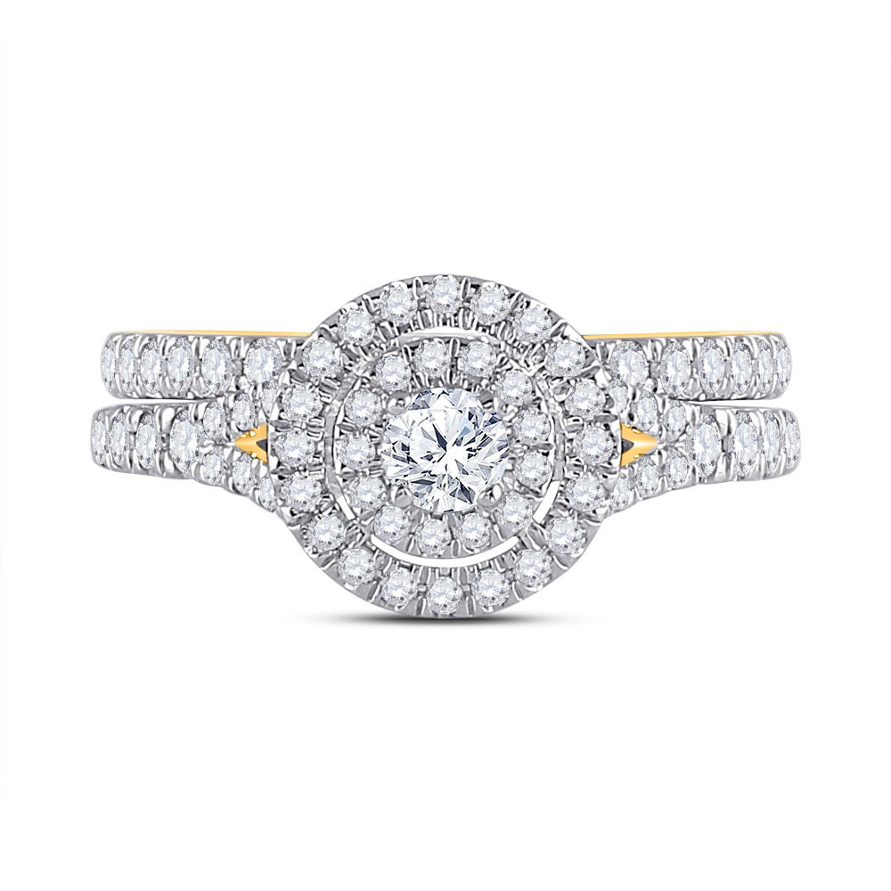 10K Yellow Gold Round Diamond Halo Bridal Wedding Ring Band Set 1 Cttw, Womens Size: 5-10