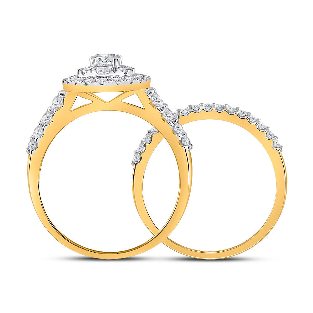 10K Yellow Gold Round Diamond Bridal Wedding Ring Band Set 1 Cttw, Womens Size: 5-10