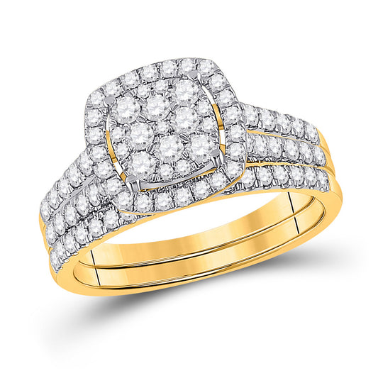 10K Yellow Gold Round Diamond Bridal Wedding Ring Band Set 1 Cttw, Womens Size: 5-10