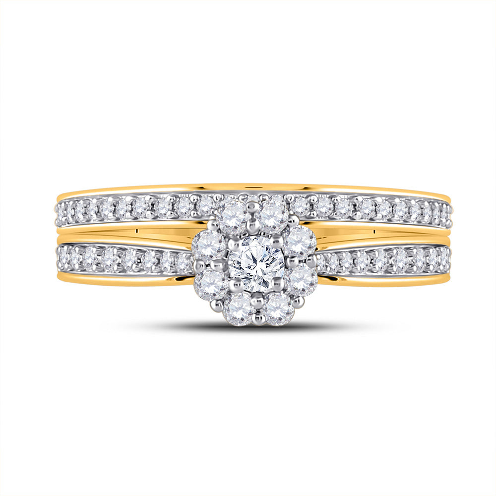 10K Yellow Gold Round Diamond Bridal Wedding Ring Band Set 1/2 Cttw, Womens Size: 5-10