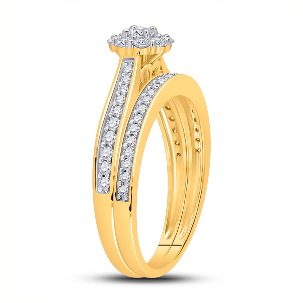 10K Yellow Gold Round Diamond Bridal Wedding Ring Band Set 1/2 Cttw, Womens Size: 5-10