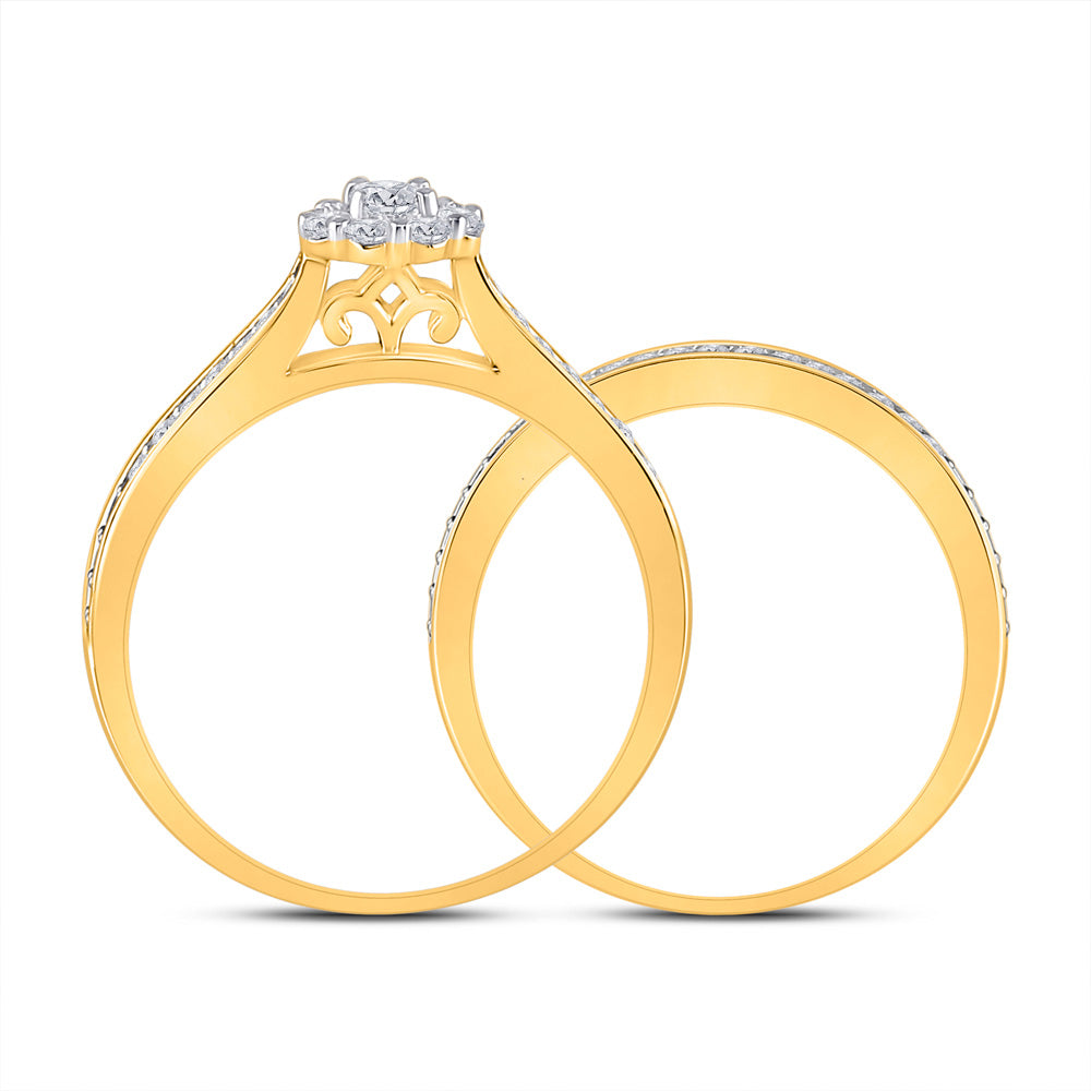 10K Yellow Gold Round Diamond Bridal Wedding Ring Band Set 1/2 Cttw, Womens Size: 5-10