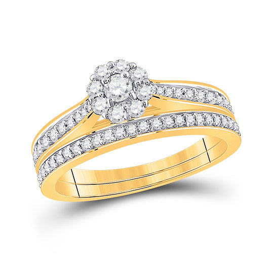 10K Yellow Gold Round Diamond Bridal Wedding Ring Band Set 1/2 Cttw, Womens Size: 5-10