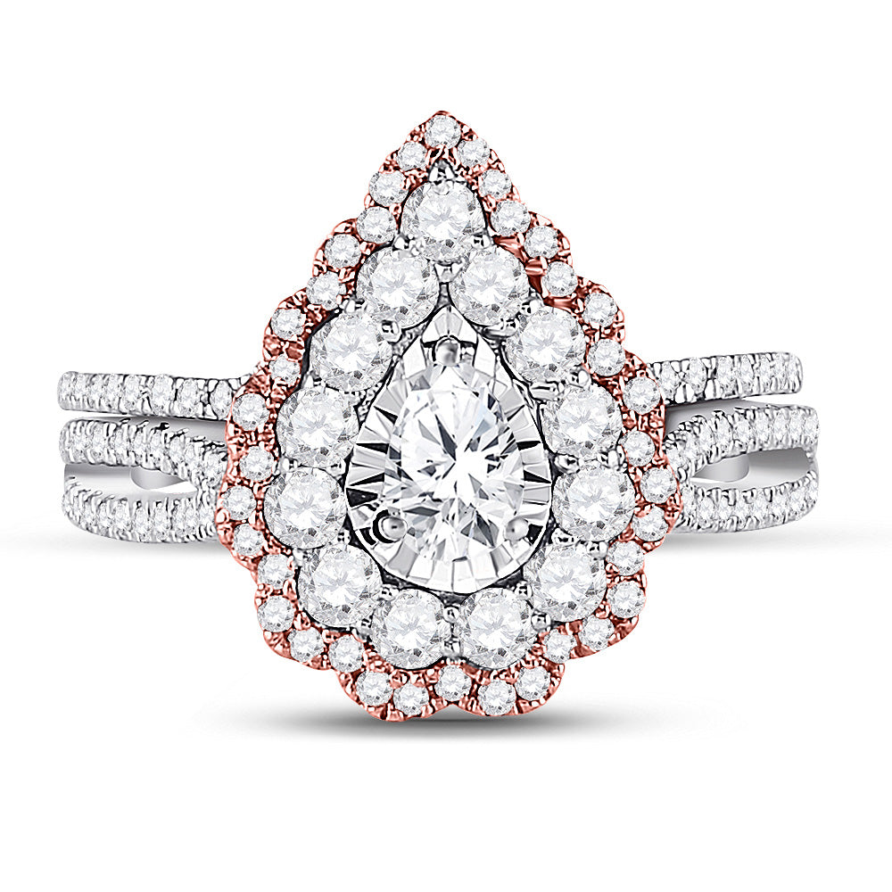14K Two-tone Gold Pear Diamond Solitaire Bridal Wedding Engagement Ring 1-1/3 Cttw, Womens Size: 5-10