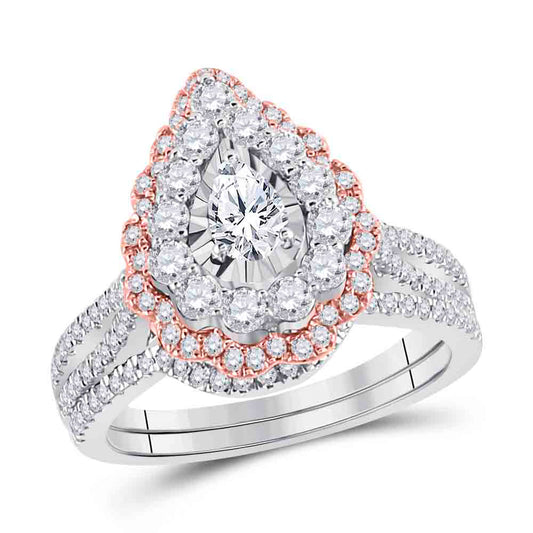 14K Two-tone Gold Pear Diamond Solitaire Bridal Wedding Engagement Ring 1-1/3 Cttw, Womens Size: 5-10