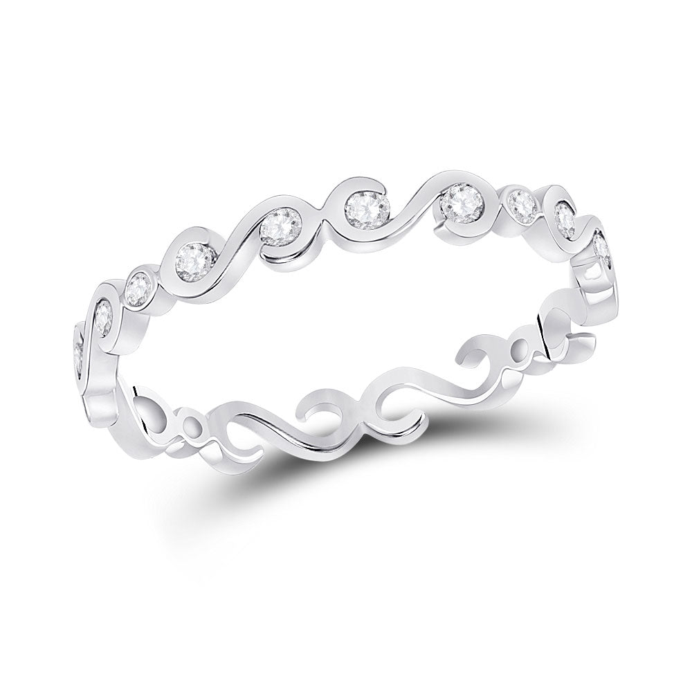 10K White Or Rose Gold Womens Round Diamond S-Shape Stackable Band Ring , Womens Size: 5-10