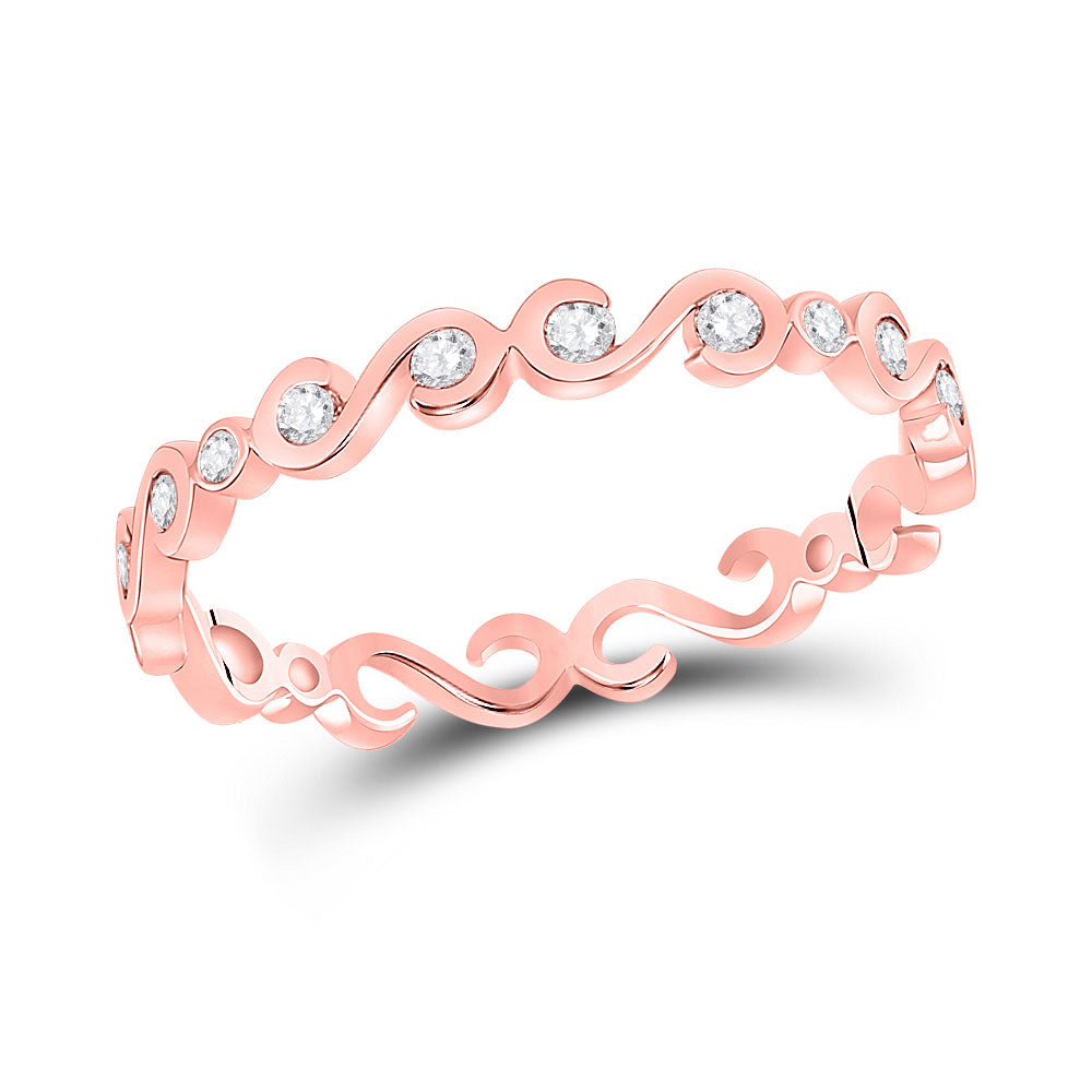 10K White Or Rose Gold Womens Round Diamond S-Shape Stackable Band Ring , Womens Size: 5-10