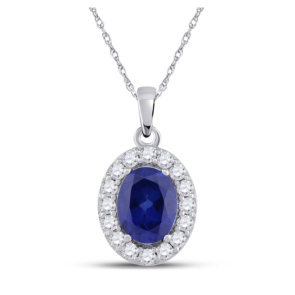 10K White Gold Womens Oval Synthetic Blue Sapphire Solitaire Pendant 3 Cttw