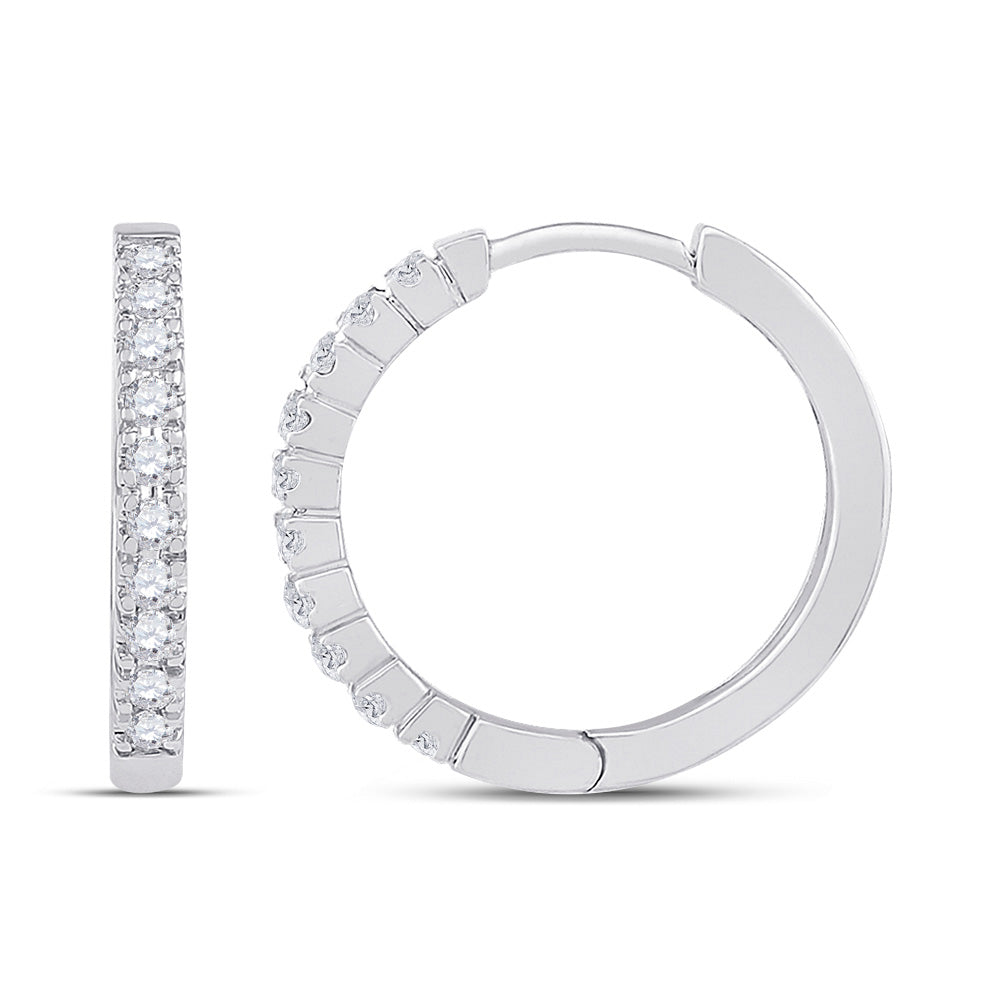 10K White Gold Womens Round Diamond Hoop Earrings 1/4 Cttw