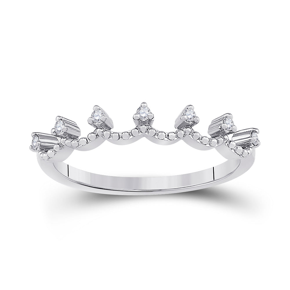 10K White Gold Womens Round Diamond Band Ring 1/12 Cttw, Womens Size: 5-10