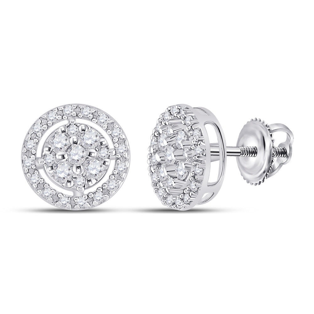 10K White Gold Womens Round Diamond Cluster Earrings .01 Cttw