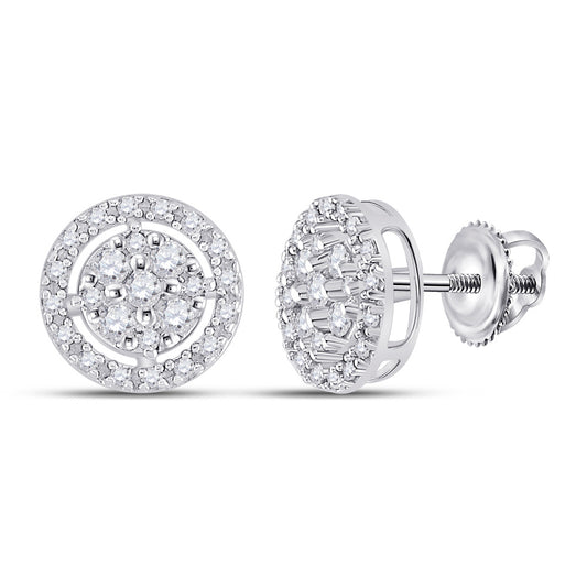 10K White Gold Womens Round Diamond Cluster Earrings .01 Cttw