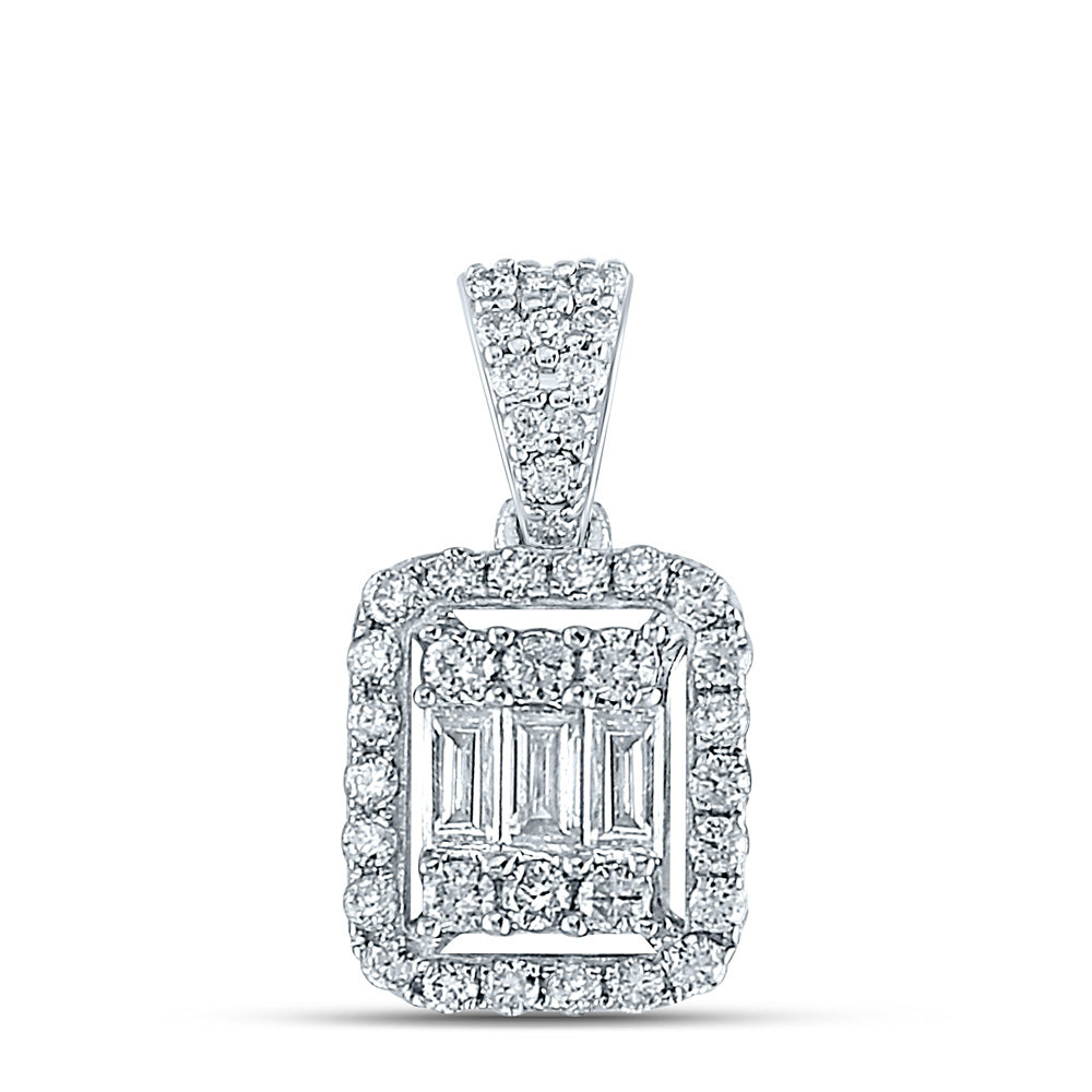 14K White Gold Womens Baguette Diamond Cluster Pendant 1/2 Cttw