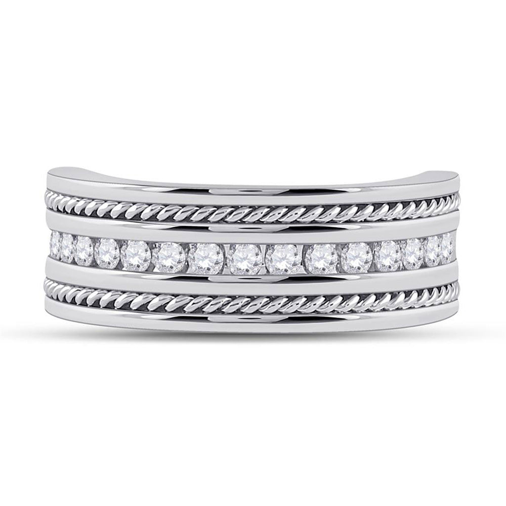 14K White Gold Mens Round Diamond Wedding Band Ring 1/2 Cttw, Mens Size: 7-13