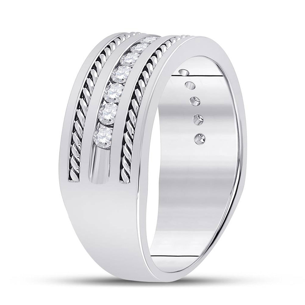 14K White Gold Mens Round Diamond Wedding Band Ring 1/2 Cttw, Mens Size: 7-13
