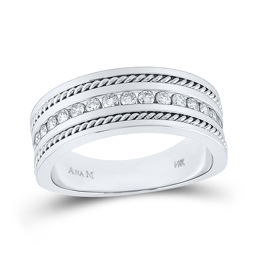 14K White Gold Mens Round Diamond Wedding Band Ring 1/2 Cttw, Mens Size: 7-13