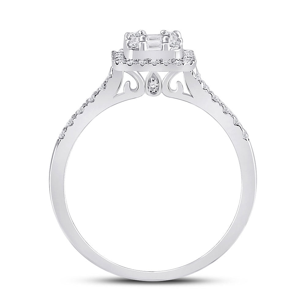 14K White Gold Womens Baguette Diamond Square Cluster Ring 1/2 Cttw, Womens Size: 5-10