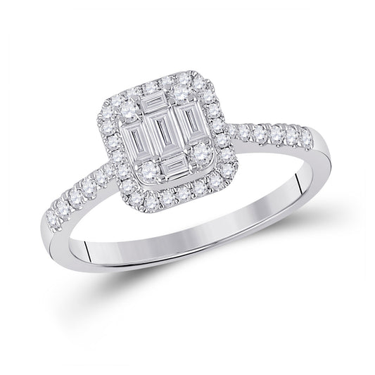 14K White Gold Womens Baguette Diamond Square Cluster Ring 1/2 Cttw, Womens Size: 5-10