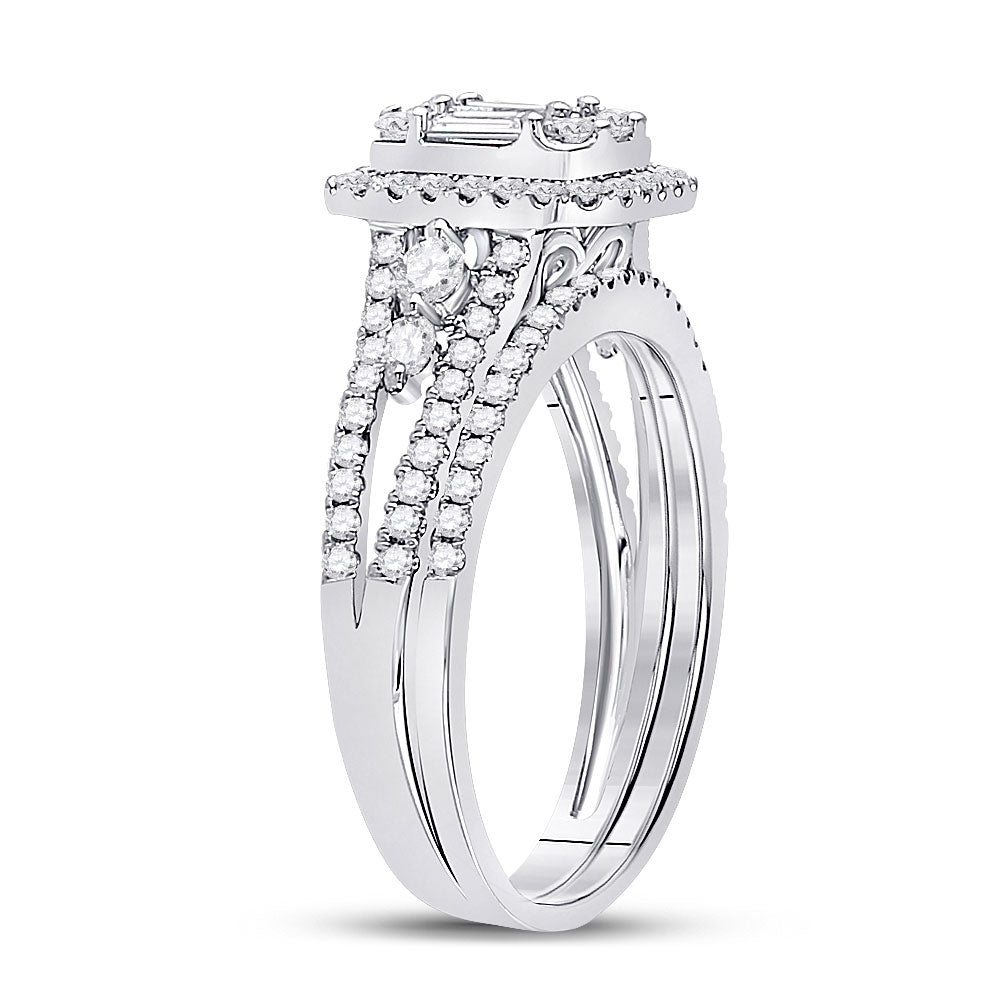 14K White Gold Round Diamond Bridal Wedding Ring Band Set 1 Cttw, Womens Size: 5-10