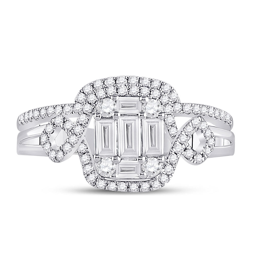 14K White Gold Baguette Diamond Bridal Wedding Ring Band Set 5/8 Cttw, Womens Size: 5-10