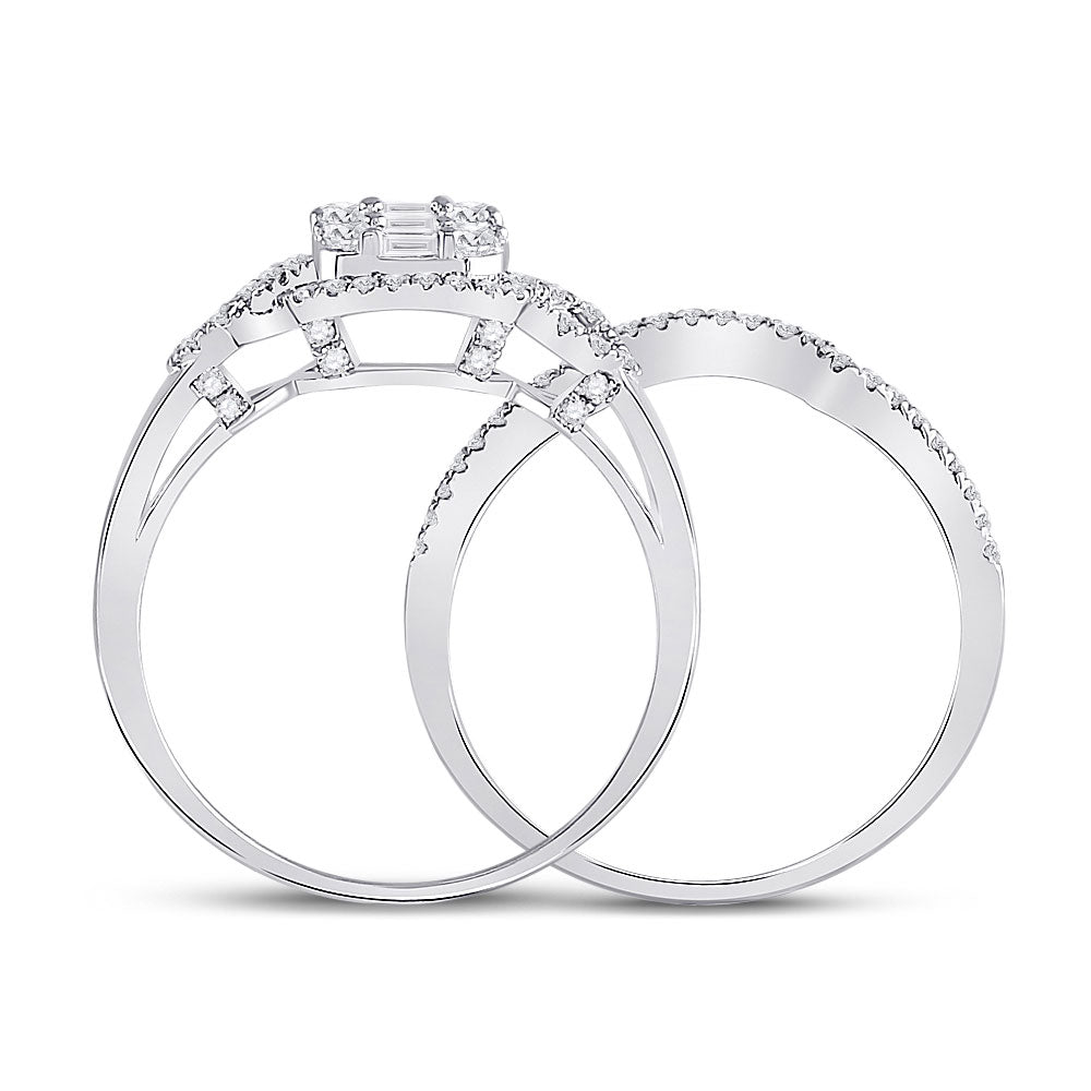 14K White Gold Baguette Diamond Bridal Wedding Ring Band Set 5/8 Cttw, Womens Size: 5-10