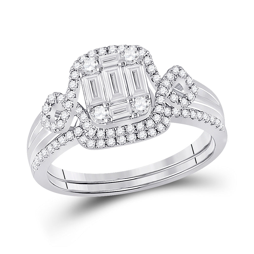 14K White Gold Baguette Diamond Bridal Wedding Ring Band Set 5/8 Cttw, Womens Size: 5-10