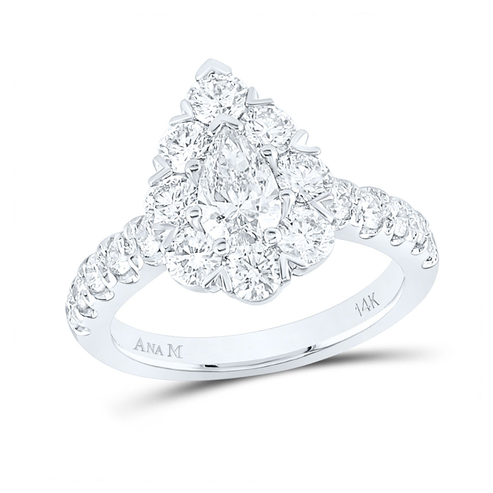 14K White Gold Pear Diamond Halo Bridal Wedding Engagement Ring 2-3/8 Cttw, Womens Size: 5-10